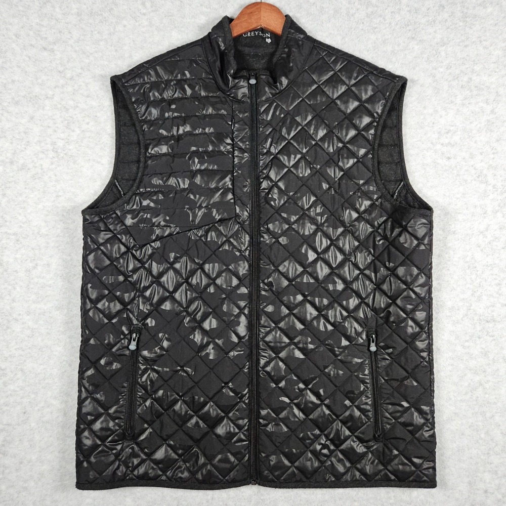 Greyson Sioux Men's Large Vest Black Camo Quilted Full Zip Mock Neck Golf Puffer